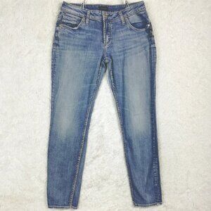 Women's blue denim light wash mid-rise elastic
